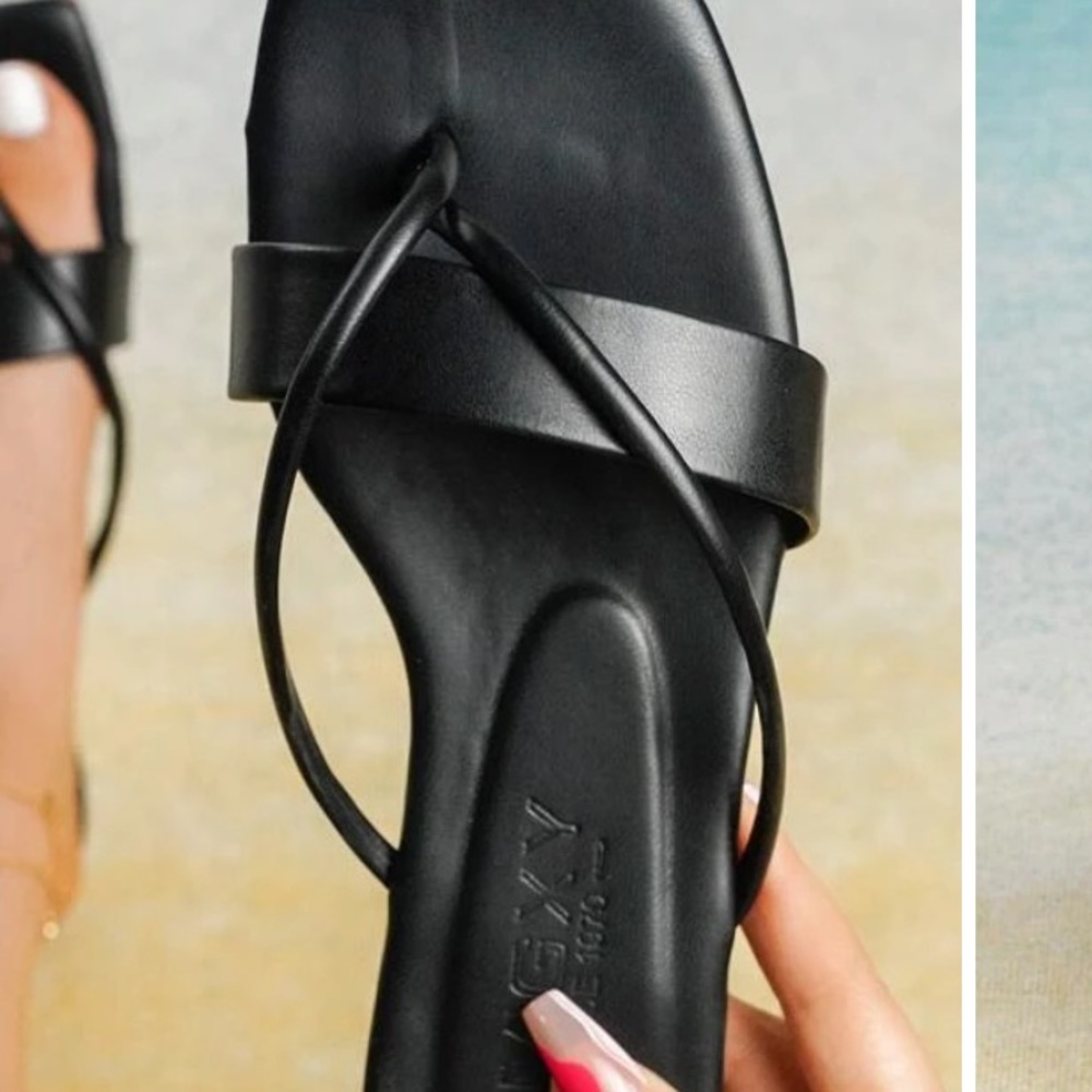 Flat black thong sandals